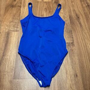 Lands End Womens Solid Royal Blue One Piece Swim Suit Size 14 Built In Shelf Bra
